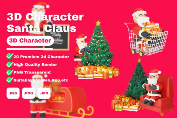 3d Cute Santa Merry Christmas Illustrations Review