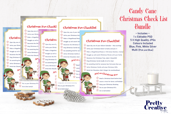 Candy Cane Christmas Check List Bundle: Festive Illustrations