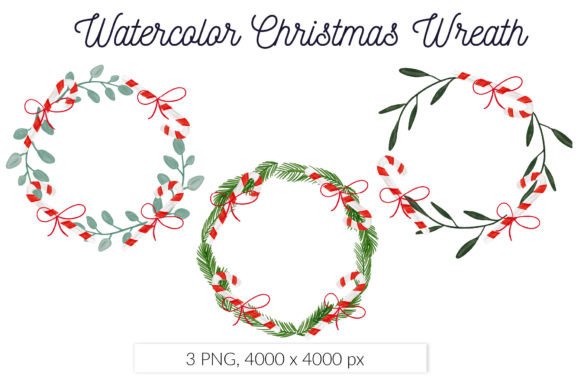 Candy Cane Floral Christmas Wreath: Festive Illustrations