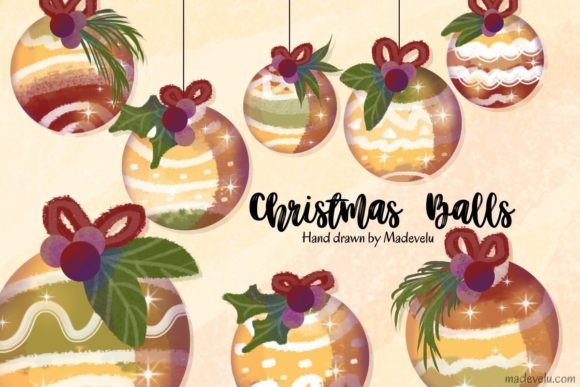 Christmas Balls Clipart Hand Drawn: Review for Illustrations