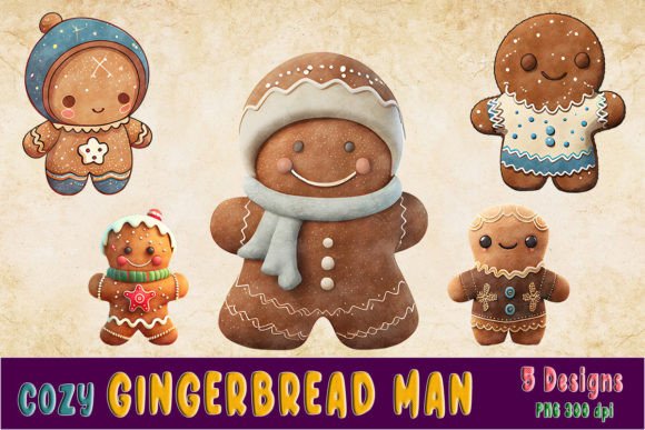 Christmas Cozy Gingerbread Man Clipart & Illustrations