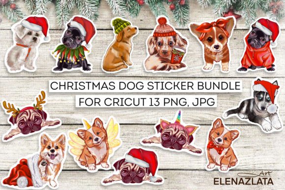 Christmas Dog Stickers: Festive Illustrations for Brands