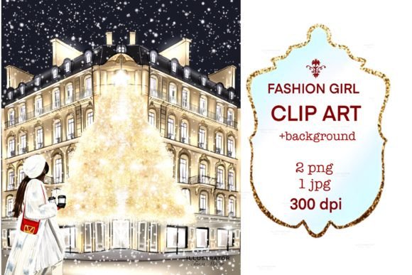 Christmas Fashion Girl Clipart: Chic Illustrations