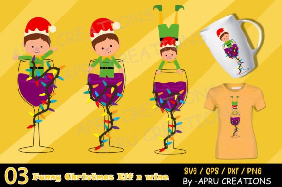 Christmas Funny Elf and Wine: Illustrations for Festive Brands