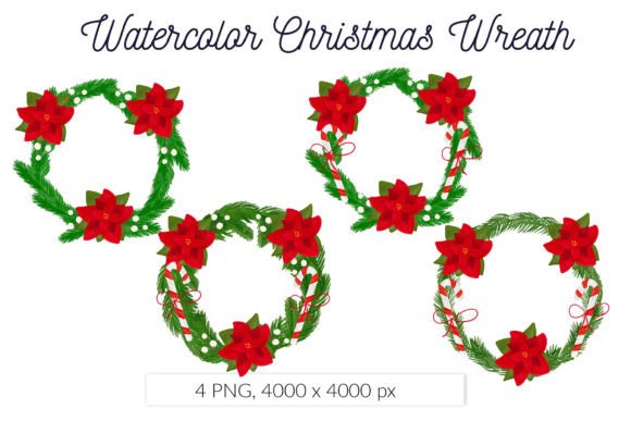 Christmas Wreath Watercolor Poinsettia Illustrations Review