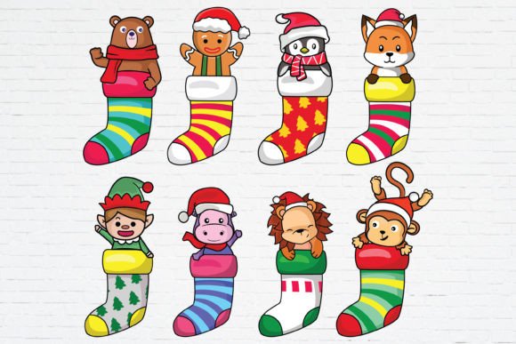Cute Animal in Sock Christmas SVG: Festive Illustrations