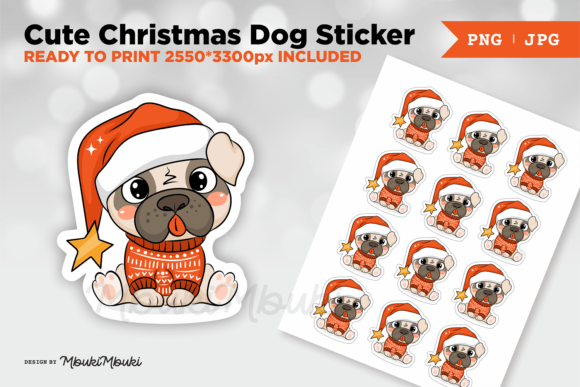 Cute Christmas Dog Sticker: Festive Illustrations for Blogs