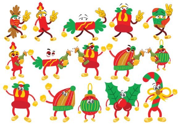 Cute Mascot Christmas Vector: Festive Illustrations