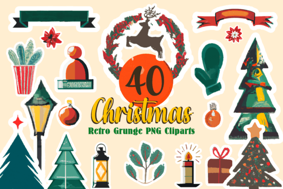Review: 40 Christmas Retro Grunge PNG Clipart for Embroidery