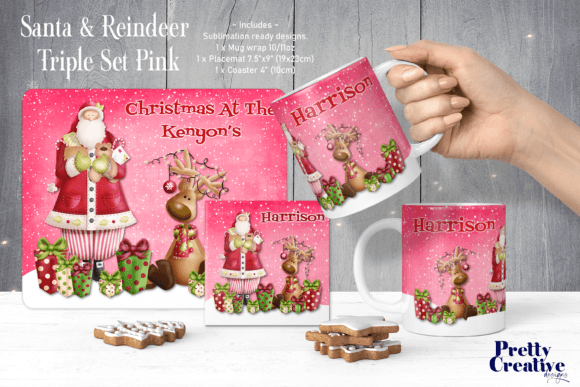 Santa Reindeer Pink Christmas Set: Fresh Illustrations