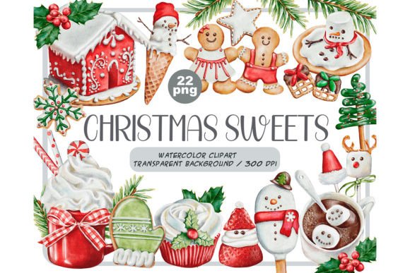 Watercolor Christmas Sweets Clipart Set: Festive Illustrations