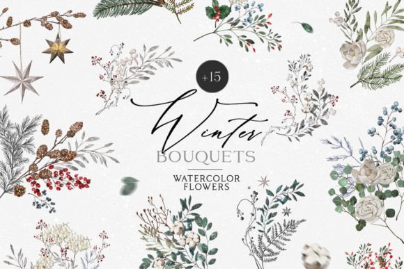 Winter Greenery Christmas Brouquets: Premium Illustrations